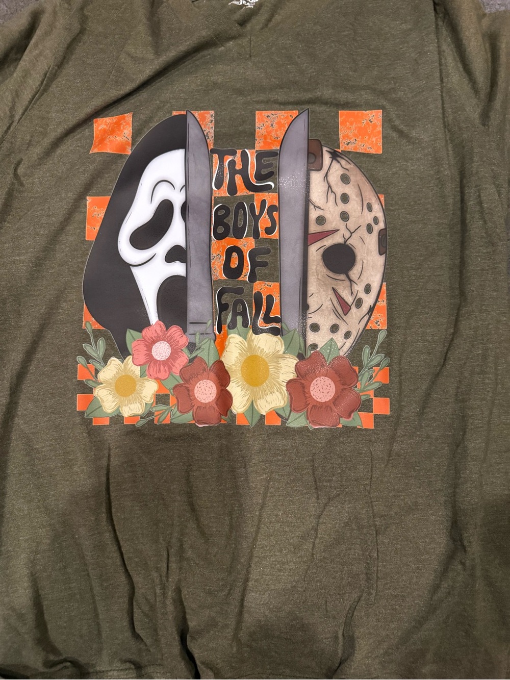 Olive Green Graphic Horror Mask Tee
